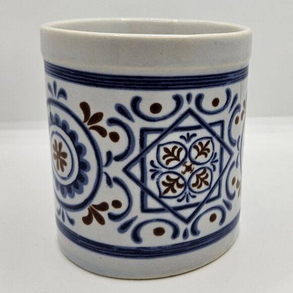 Ceramic Coffee Cup Mug Hand Painted Japan 4” tall Navy Blue Deep Red Vintage - Picture 3 of 6